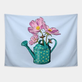 Pink cosmos flowers in a watering can Tapestry