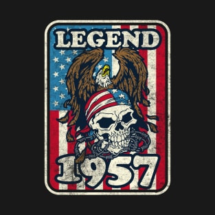 1957 Birthday Legend Bald Eagle Skull USA Flag T-Shirt