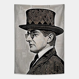 Dapper Monochrome Gentleman: Portrait in Hat and Glasses Tapestry