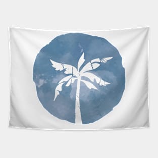 Watercolor Palm Tree Blue Cloud Tapestry