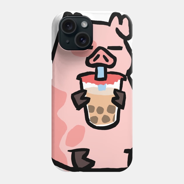 Cute Cartoon Piggy drinking Shake Phone Case by Porkzby