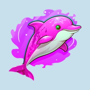 Pink Paradise: Playful Cartoon Dolphin Fish Design T-Shirt