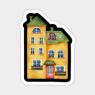 YELLOW VILLAGE HOUSE WATERCOLOR Magnet