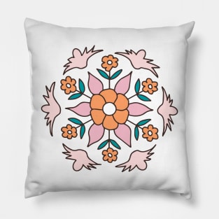 Pattern of colorful rosettes on mint green stripes Pillow