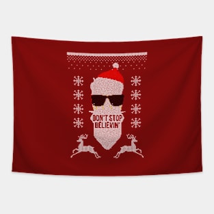 Don't Stop Believin Ugly Christmas Sweater Tapestry