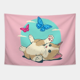 Cute Colorful Cat Butterfly Masks Tapestry