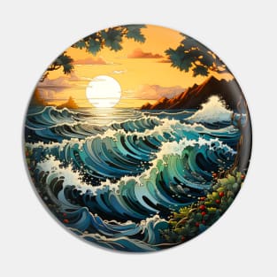 Waves ocean sunset 3 Pin