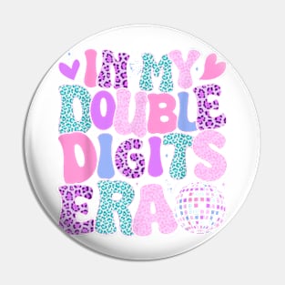 In My Double Digits Era Retro 10 Year Old 10th Birthday Girl T-Shirt Pin