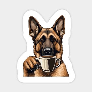 German Shepherd Drinking Coffee Magnet