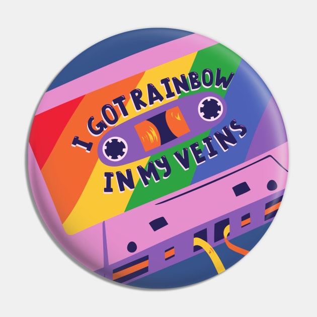 I Got Rainbow In My Veins, Cassette Mixtape Retro Vintage Pin by waltzart