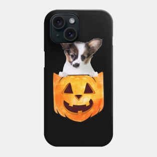 Papilon Dog In Pumpkin Pocket Halloween Phone Case