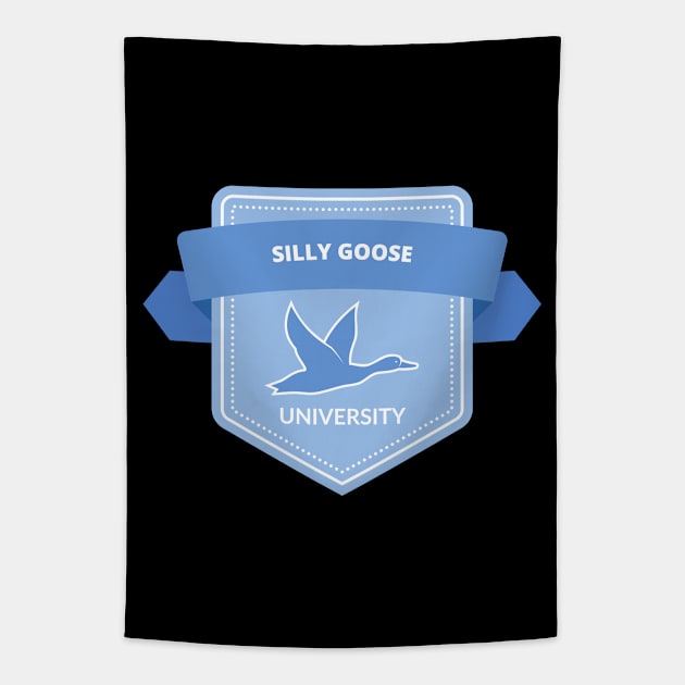 Silly Goose University - Flying Goose Blue Emblem Tapestry by Double E Design