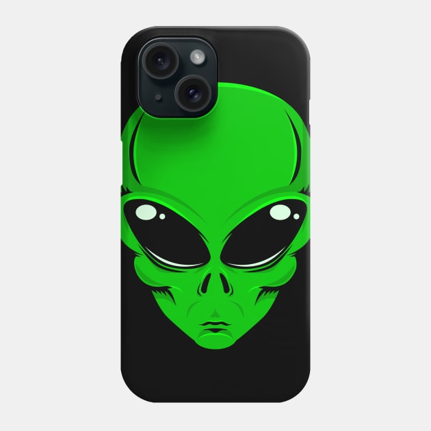 Green alien head with big black eyes Phone Case by pickledpossums