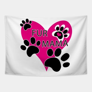 Fur Mama Pink Heart Paw Prints Tapestry