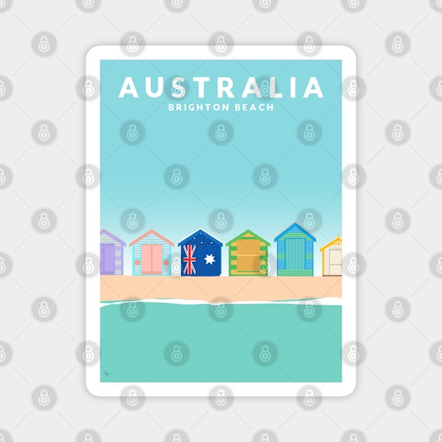 Brighton Beach, Australia Travel Poster Magnet by lymancreativeco