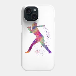 Baseball Batter Girl Colorful Watercolor Silhouette Phone Case