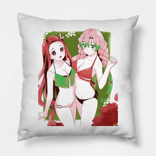 Nezuko and kanroji mitsuri Pillow by Ivan M4