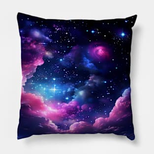 Fantasy Starry Blue And Pink Night Sky Pillow