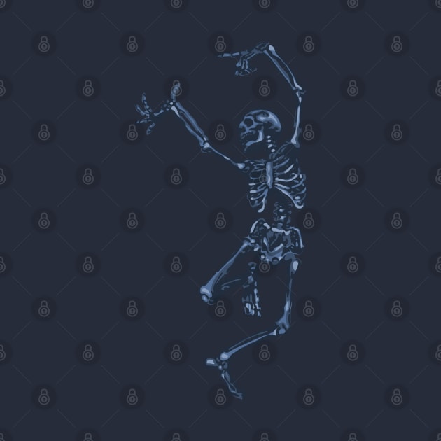 Dancing Denim Blue Skeleton by Slightly Unhinged