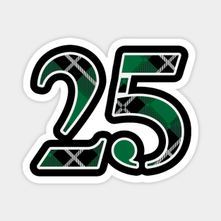 25 Sports Jersey Number Green Black Flannel Magnet