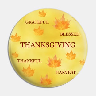 Thanksgiving Harvest Blessings Word Art  - Grateful Blessed Thankful with Orange Autumn Leaves Pin
