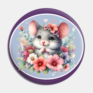 Cute Sweet Mouse Surrounded By Flowers Pin