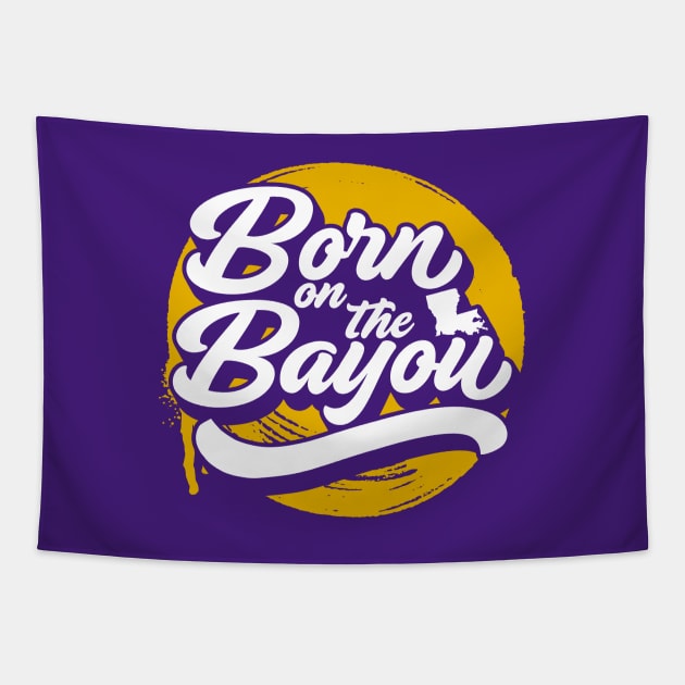 Born on the Bayou // Purple and Gold Word Art Tapestry by SLAG_Creative