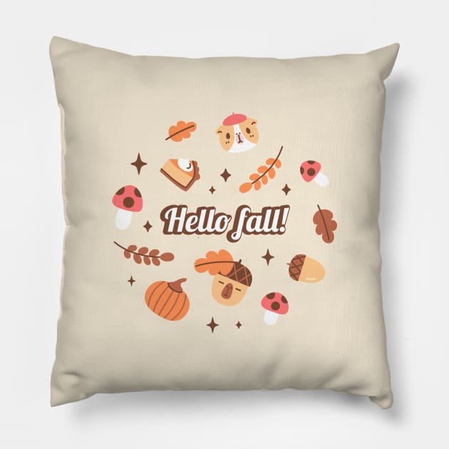 Hello Fall, Bubu and Moonch Pillow by Noristudio