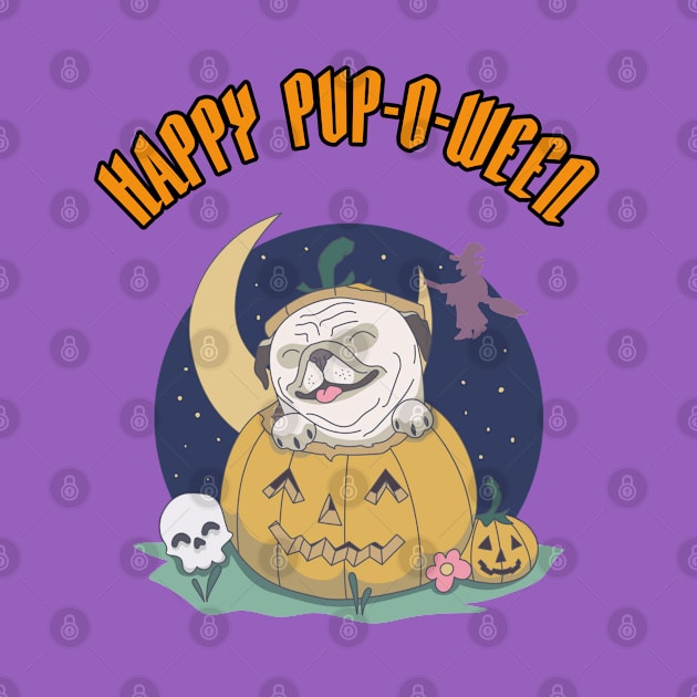 Happy Pup-O-Ween ! Cute Dog Lovers Halloween Design by PsychoDynamics