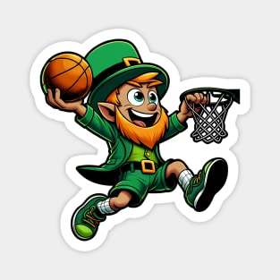 St Patrick's Day Leprechaun Slam Dunk Basketball Design Magnet