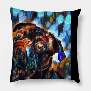 Cute Black Pug Dog Oil Painting Gift Pillow