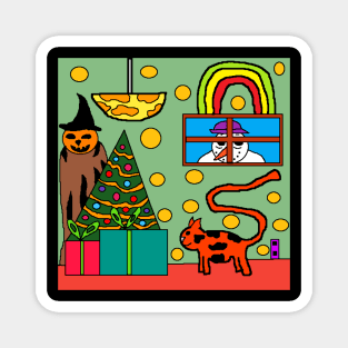 Pumpkin Witch's Peek-a-Boo Christmas Magnet