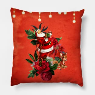 Funny Santa Claus with cute fawn Pillow