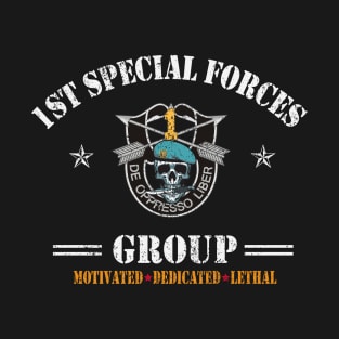 US Army 1st Special Forces Group Motivated Dedicated Lethal De Oppresso Liber SFG - Gift for Veterans Day 4th of July or Patriotic Memorial Day T-Shirt