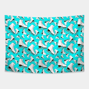 Figure Skates on Aqua Background Design Tapestry