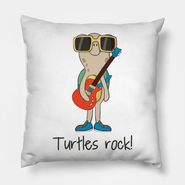 Turtles Rock, Funny Cute Pet Turtle Lover Pillow by Dreamy Panda Designs