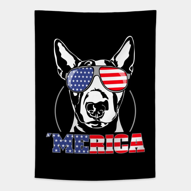 Proud Bull Terrier American Flag Merica dog Tapestry by wilsigns