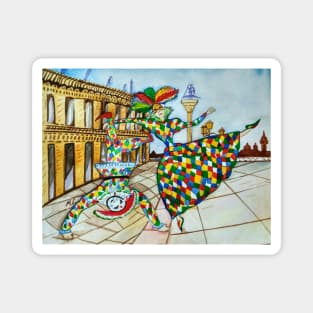 Arlecchino and Colombina. Carnival of Venice. Magnet