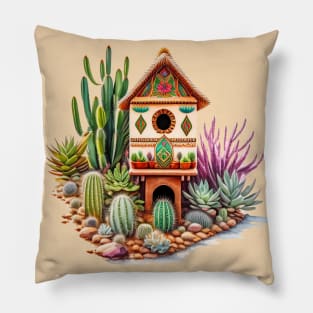 Watercolor New Mexico style Birdhouse Pillow