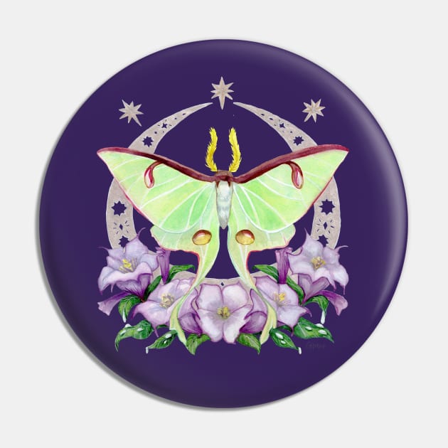 Nighttime Moth - Luna Moth with Purple Daturas on Indigo Pin by catherold