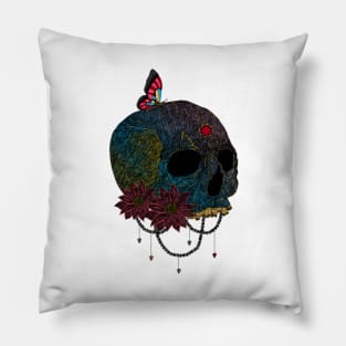 Butterfly On Colorful Skull Creepy Artist Graphic Pillow