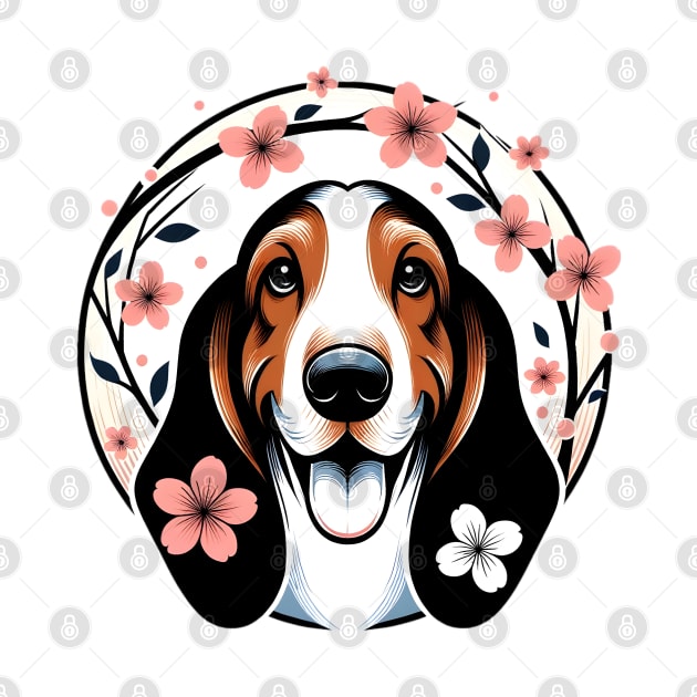 Basset Hound Delights in Spring Cherry Blossoms Radiance by ArtRUs