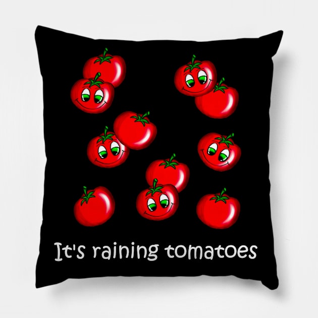 It's raining tomatoes - black Pillow by emyzingdesignz