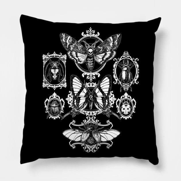 Gothic Framed Insects Pillow by RavenWake