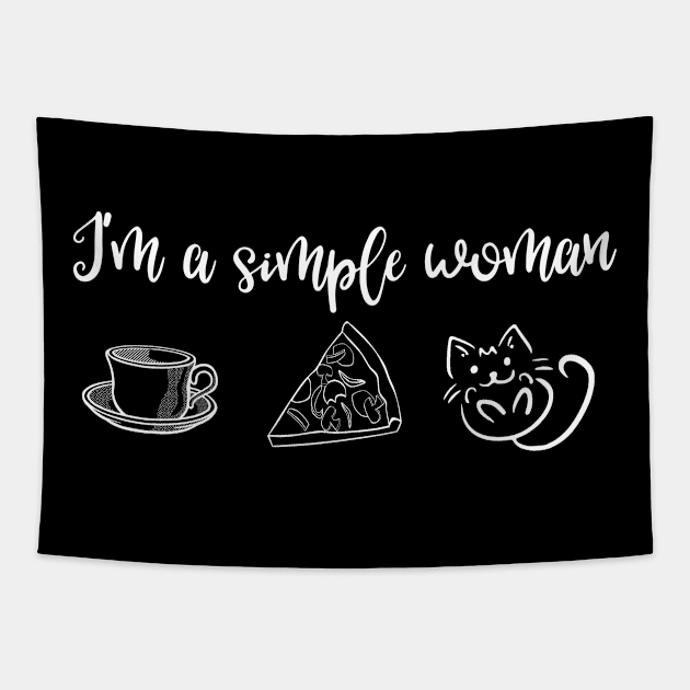 I'm a Simple Woman Cat Pizza and Coffee Tapestry by StacysCellar