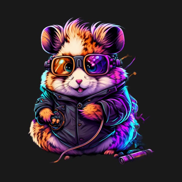 Synthwave/Retrowave neon HAMSTER with Glasses by Civilizationx