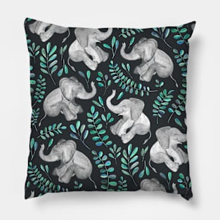 Laughing Baby Elephants – emerald and turquoise Pillow