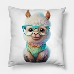 llama / alpaca with glasses in a kawaii style Pillow