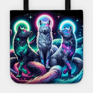 Three Cosmic Wolves Tote