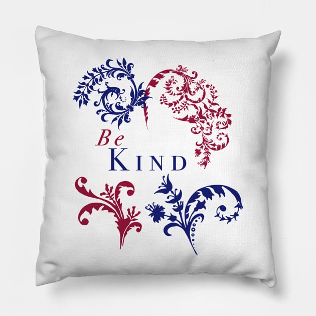 Be Kind Inspirational Quote with Vintage Flourishes Pillow by Gingezel